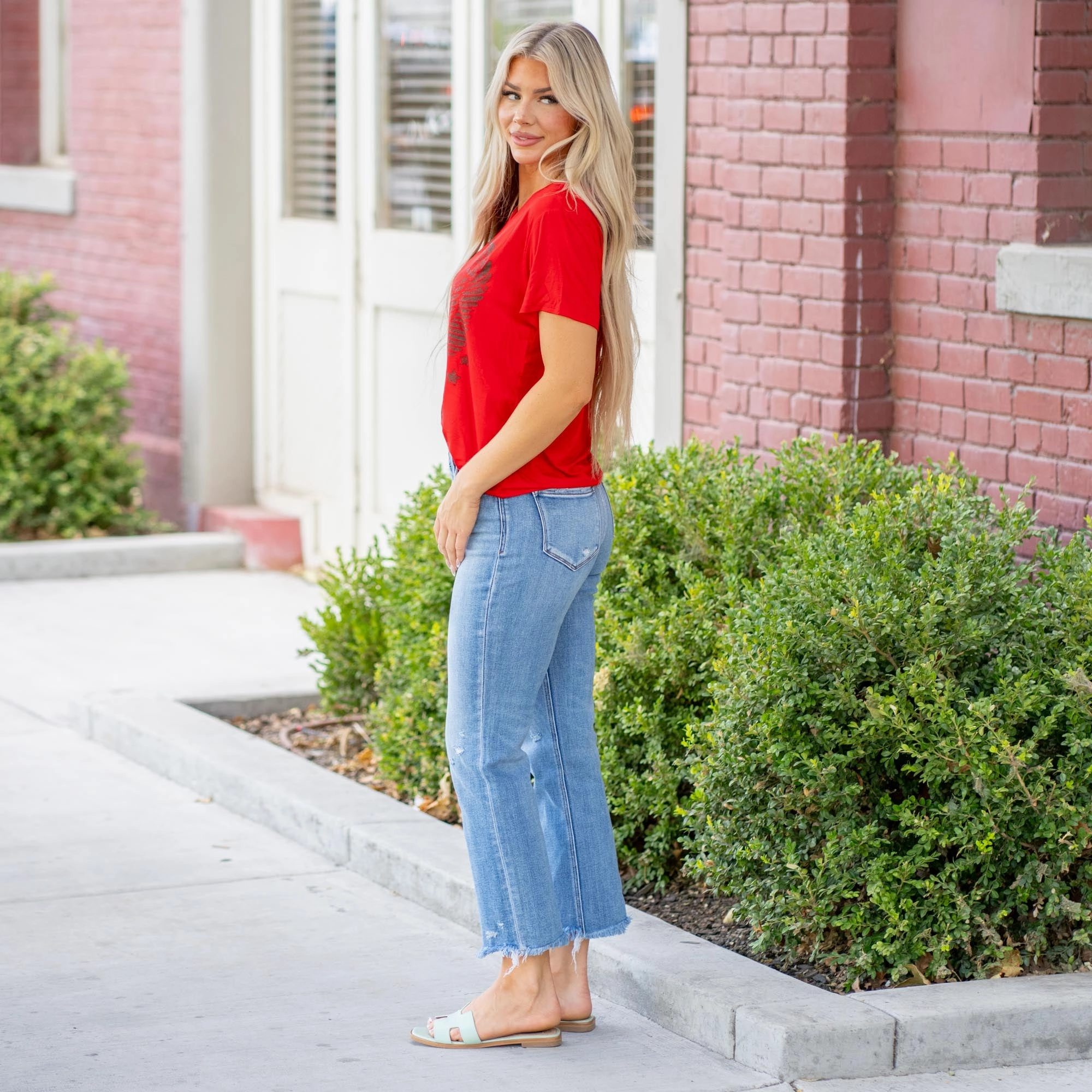 VERVET Vital Horizon High Rise Crop Straight Jeans Medium Blue Brunch Outfit Casual