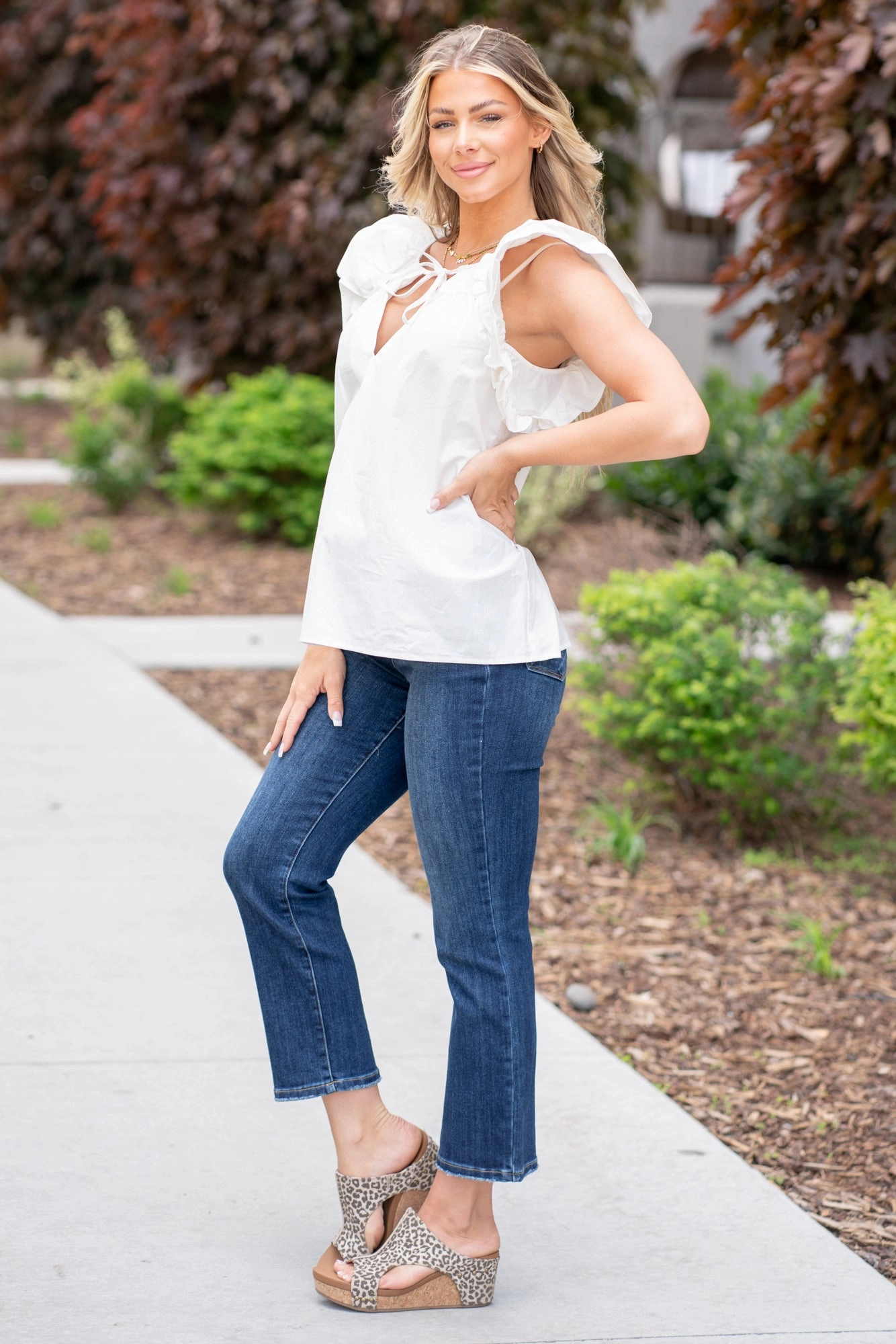 Layered Ruffle Sleeve Poplin Top - Off White Premium Option