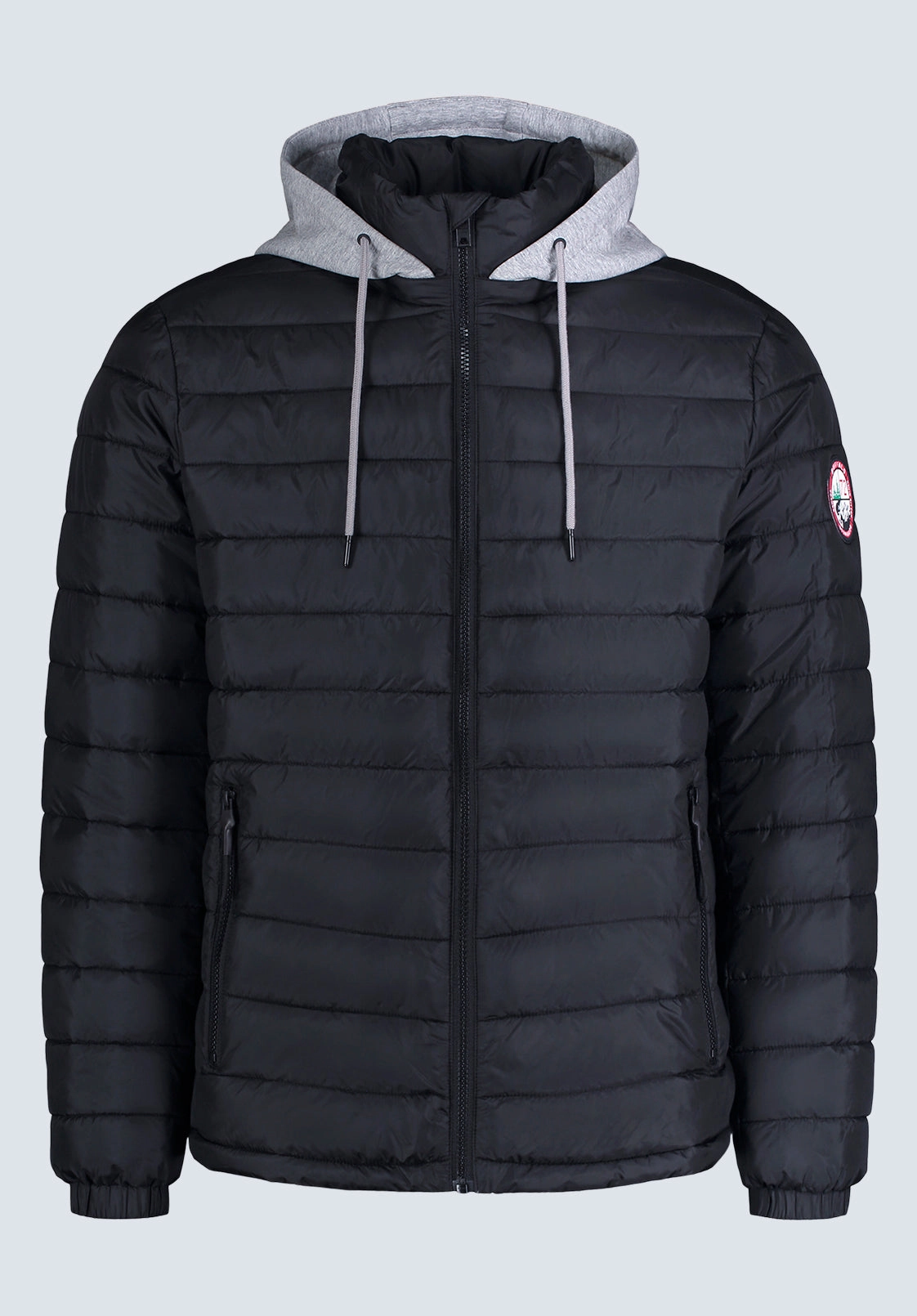 Thermal Lining Simple Outer Vince Men??s Quilted Puffer Zip-Up Jacket with Contrasting Hoodie, Black - OBMFE003