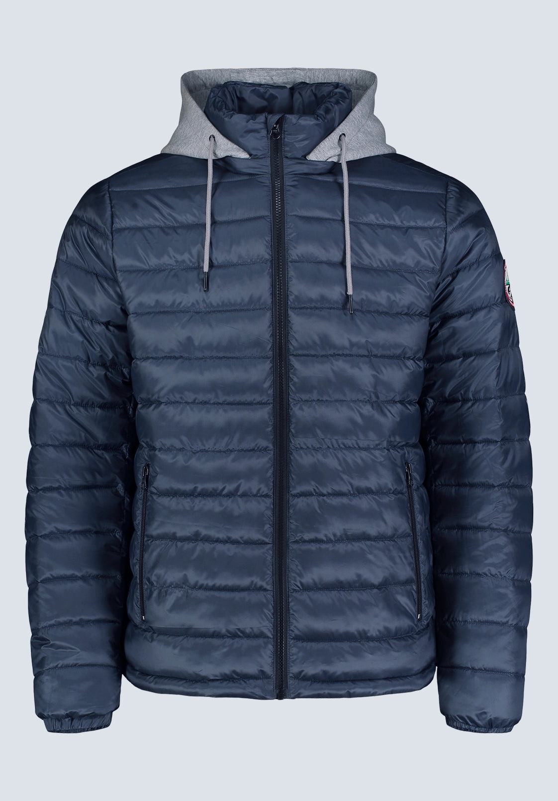 Vince Men??s Quilted Puffer Zip-Up Jacket with Contrasting Hoodie, Navy - OBMFE003 Subtle Fashion Fit LightweightInsulation
