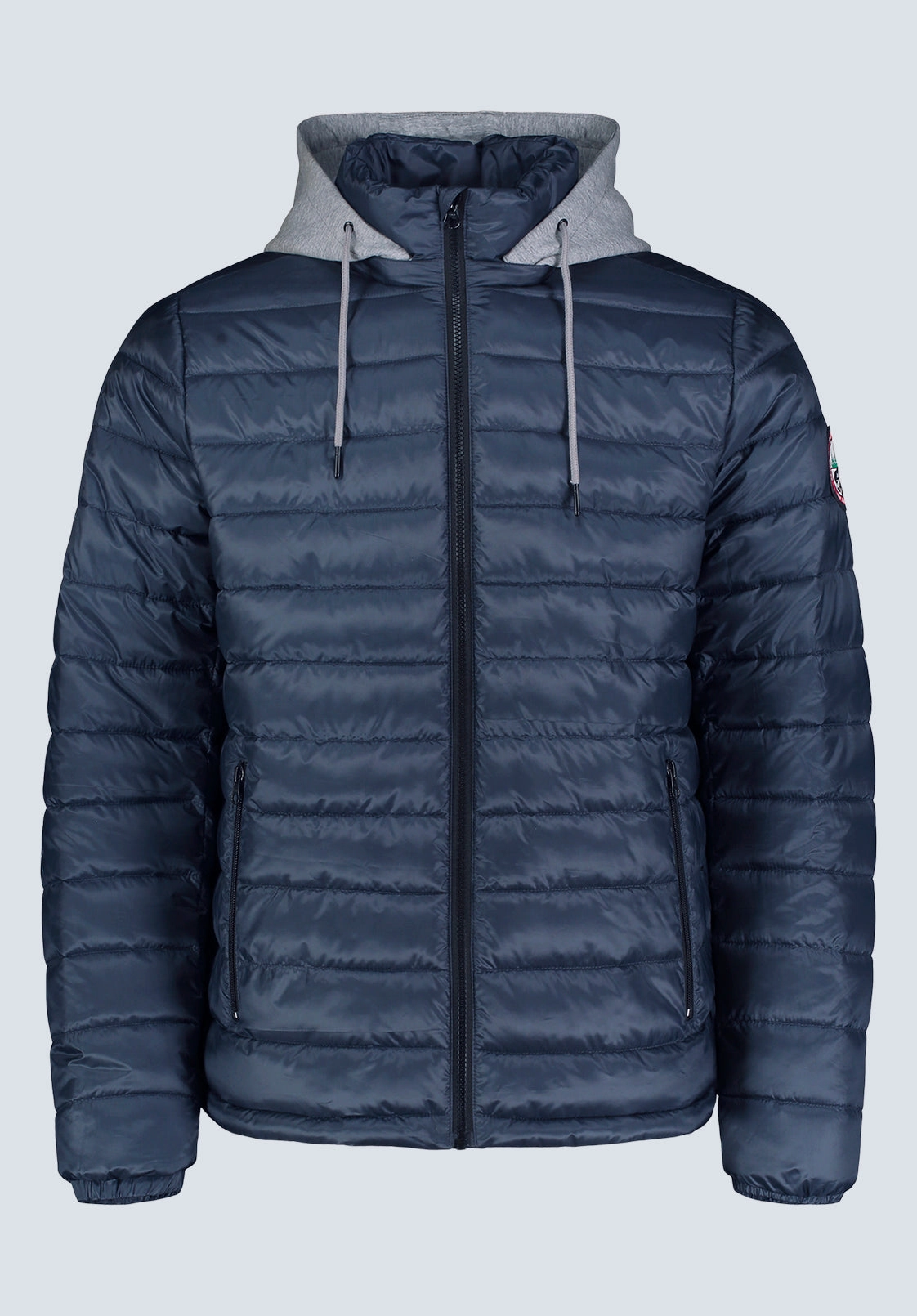 Vince Men??s Quilted Puffer Zip-Up Jacket with Contrasting Hoodie, Navy - OBMFE003 Rugged Comfort Sport Inspired Style