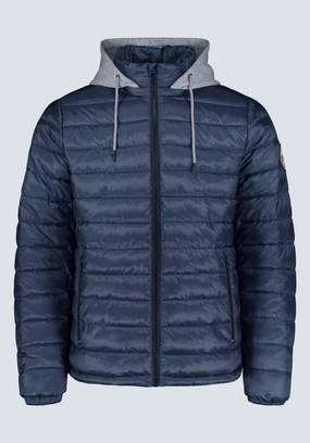 Vince Men??s Quilted Puffer Zip-Up Jacket with Contrasting Hoodie, Navy - OBMFE003 Soft Fleece clean design