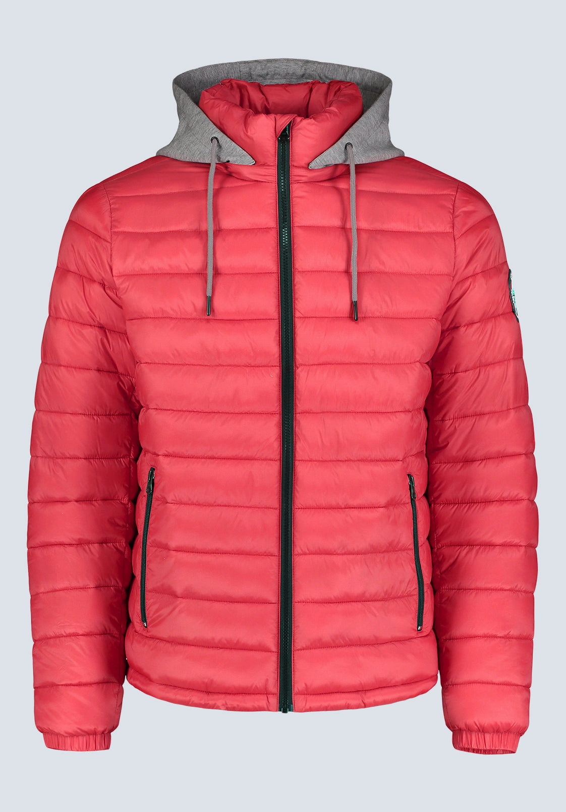 Functional Pockets Style Vince Men??s Quilted Puffer Zip-Up Jacket with Contrasting Hoodie, Red - OBMFE003