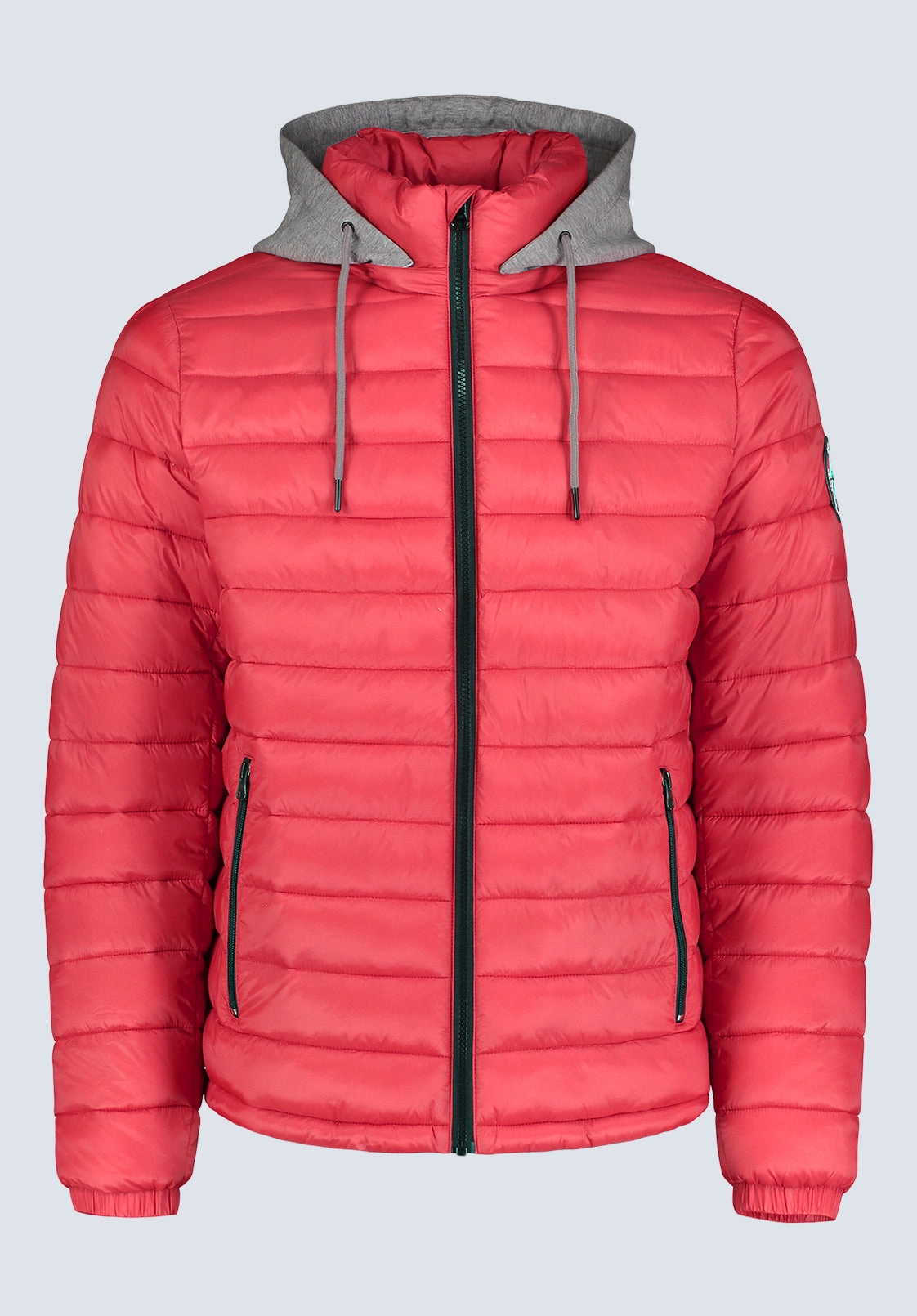 Vince Men??s Quilted Puffer Zip-Up Jacket with Contrasting Hoodie, Red - OBMFE003 Long Sleeve