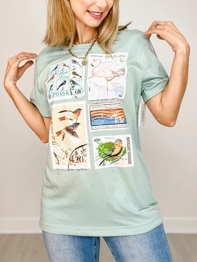 RawEdgedDesign Light material Vintage Bird Stamps Graphic Tee