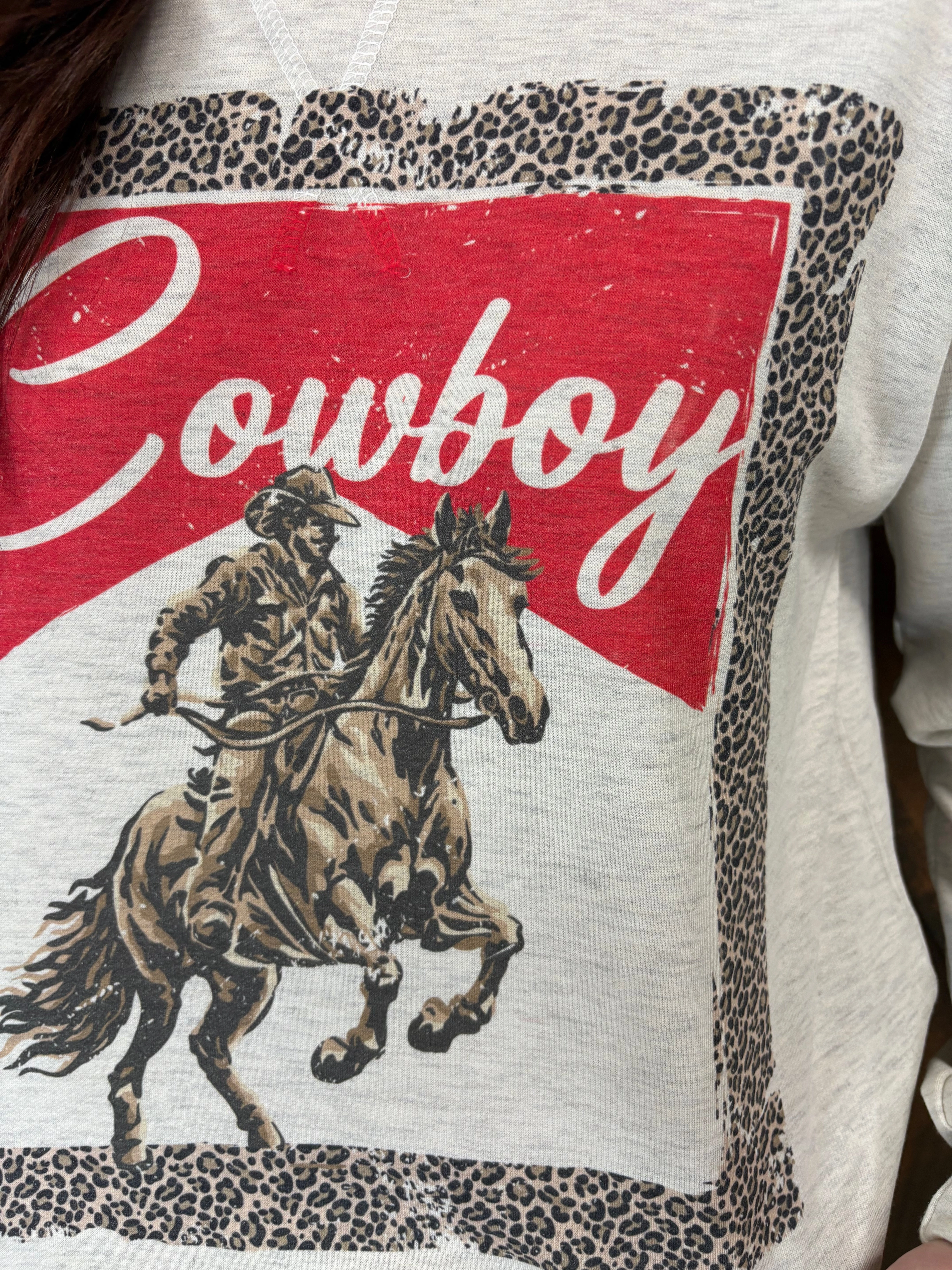 V-neck Shirt Formal Blouse Vintage Cowboy Graphic Long Sleeve Top