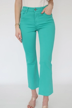 Trend Setter Vintage Lover Rainy Day Brunch Outfit Kelsey High Rise Ankle Flare - Turquoise (FINAL SALE)