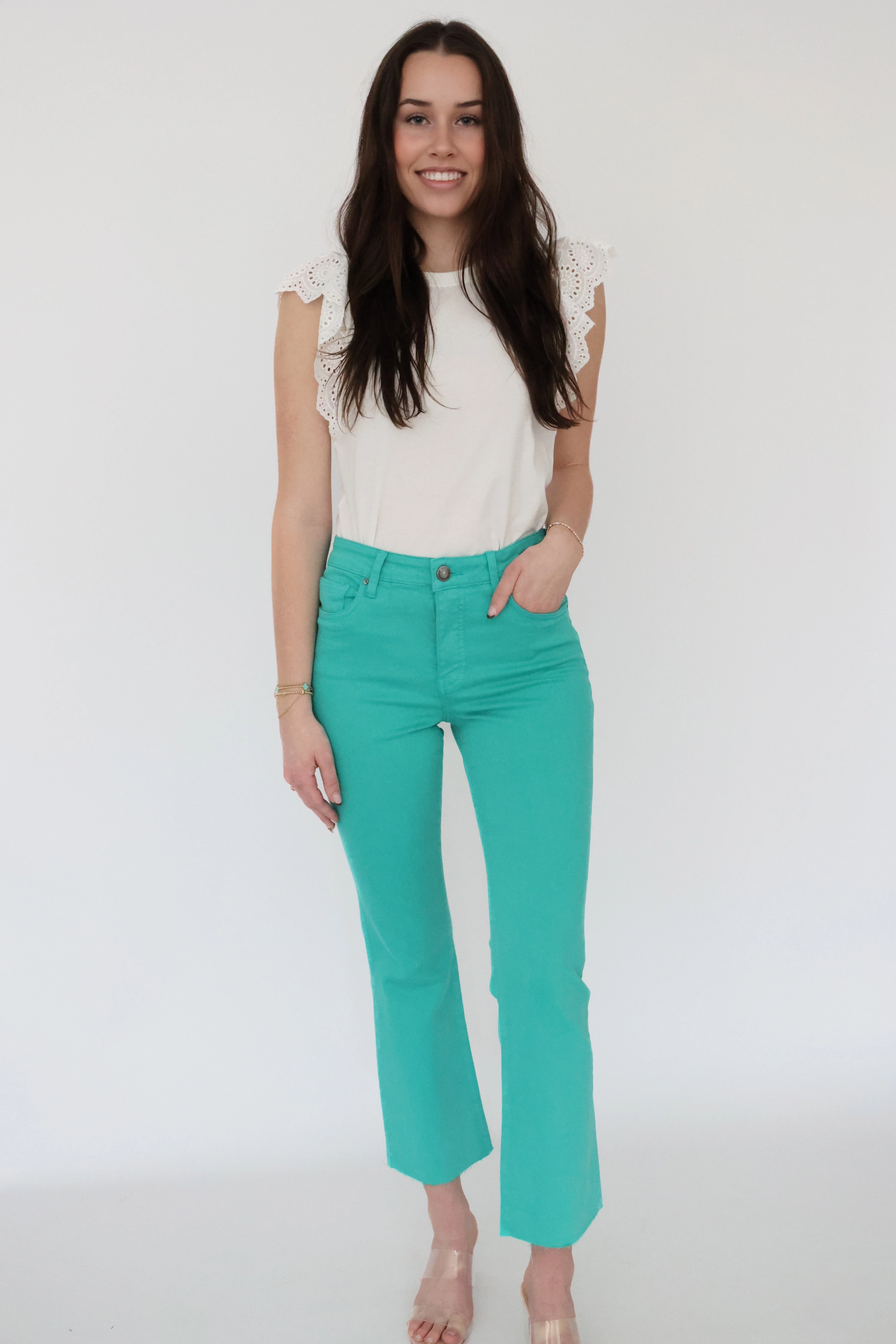 Winter Warmth Festival Outfit Outdoor Adventure On The Go Kelsey High Rise Ankle Flare - Turquoise (FINAL SALE)