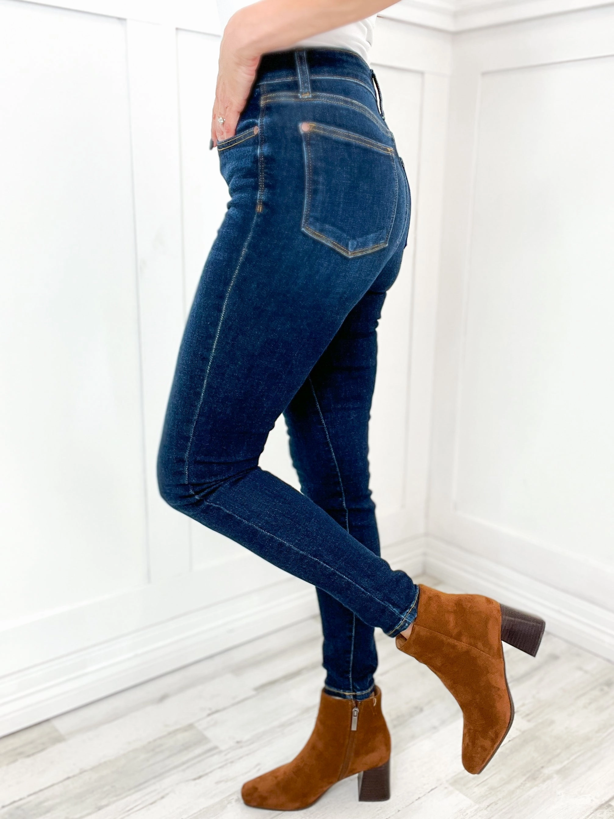 Judy Blue JULIA High Waist Judy Blue Hand Sand Skinny Denim Jean Flattering Waist Design Simple Wear