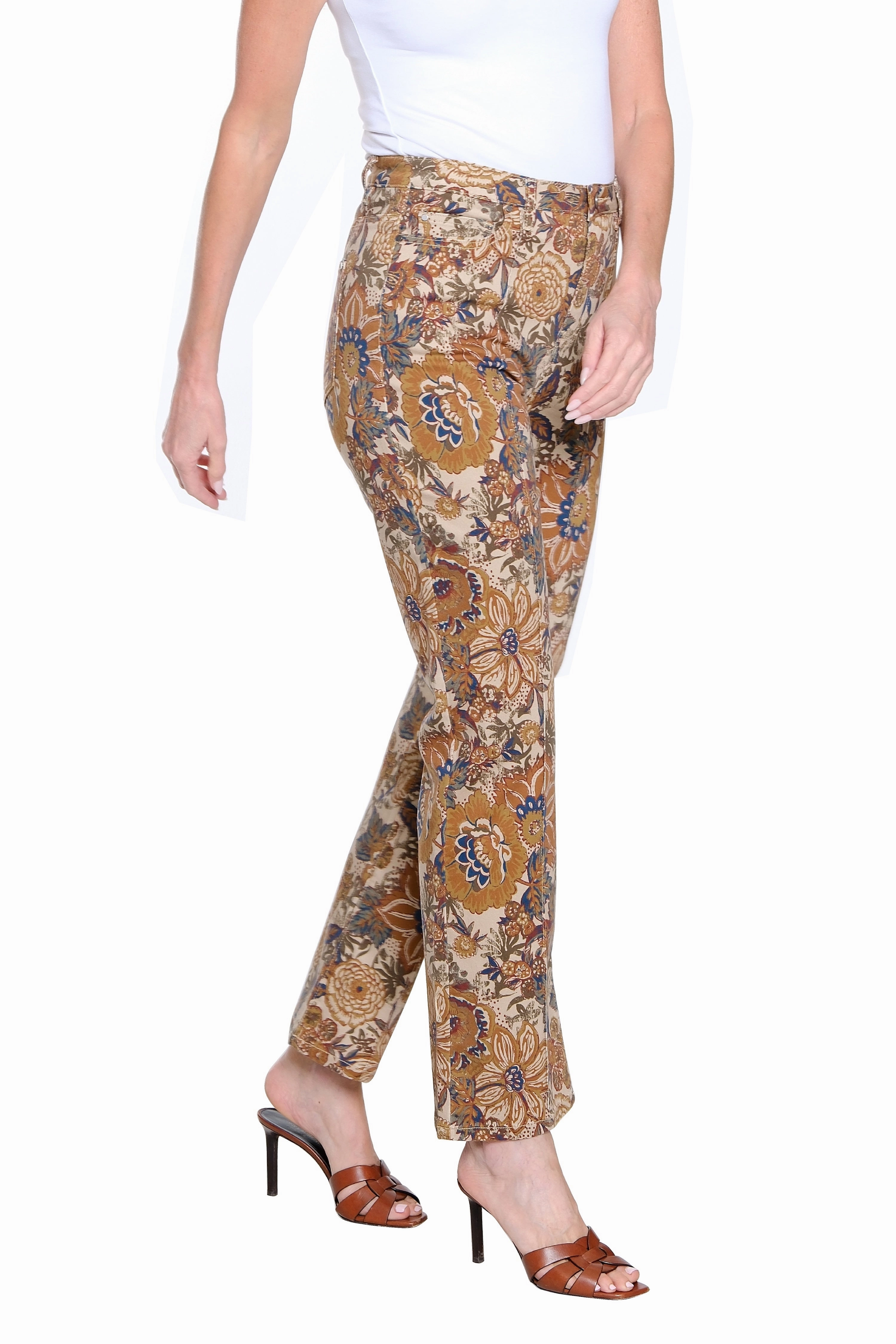 No Tag Four Way Stretch Vintage Print Jeans - Floral Multi