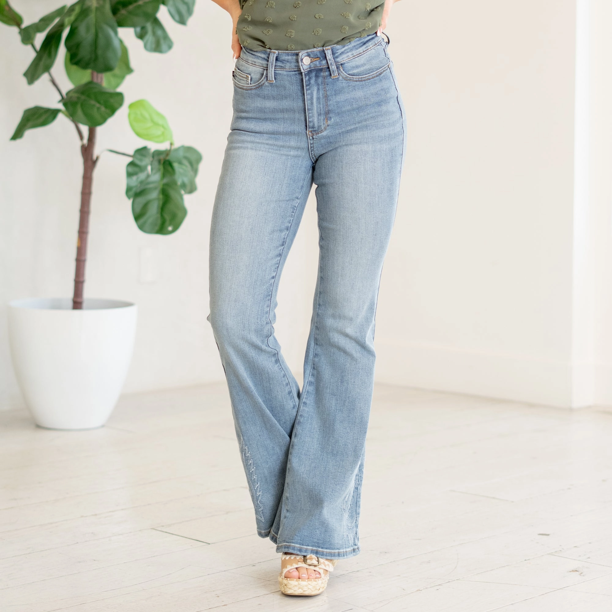 Embroidered High Rise Flare Regular & Plus Sizes Modern Youth Style Party Look