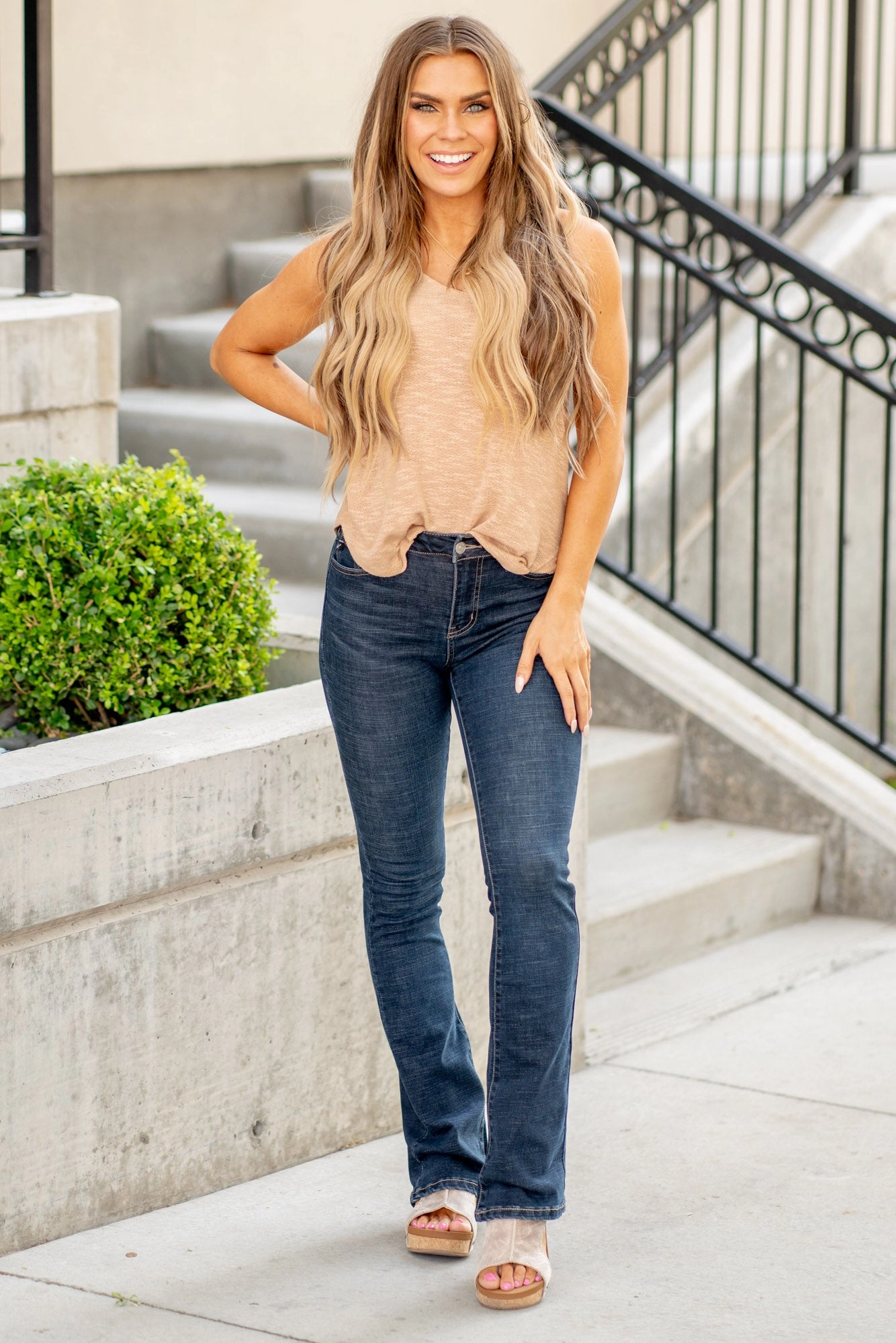 KanCan Avery High Rise Bootcut Jeans Dark Blue Wash Office Wear Casual