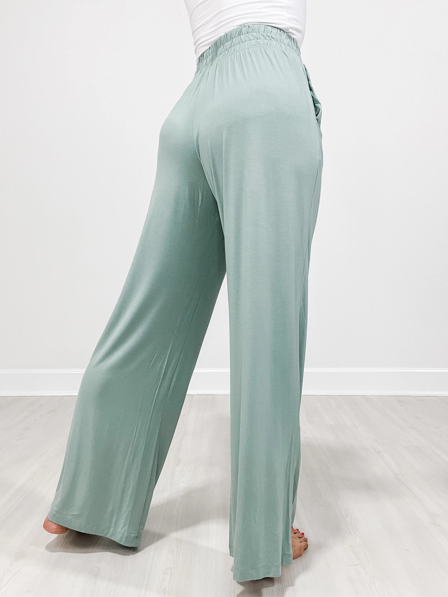 High Rise Design Viscose Elastic Waist Modal Wide Leg Pants