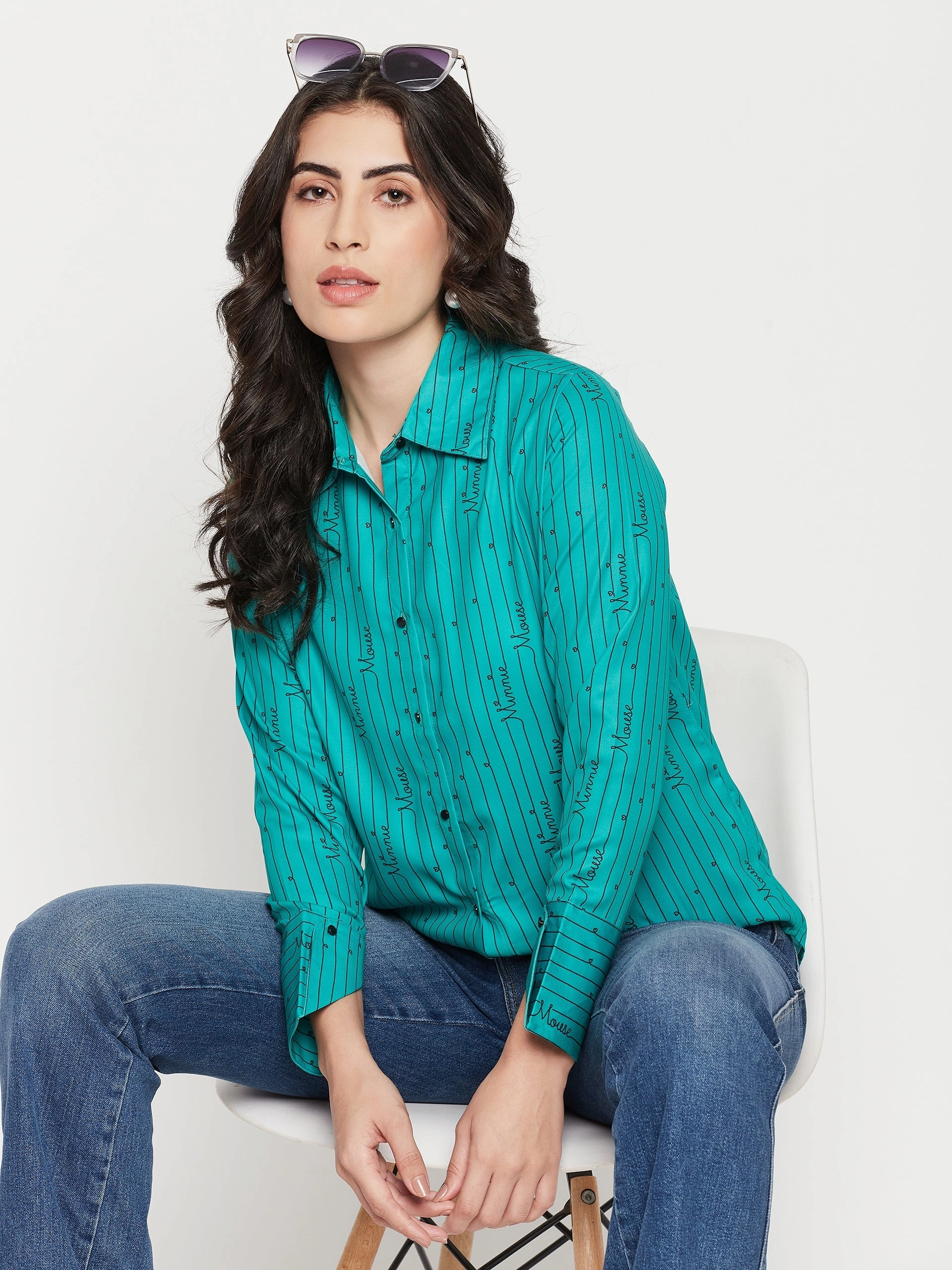 Madame Disney Printed Green Shirt Perfect Layering Minimalist fashion