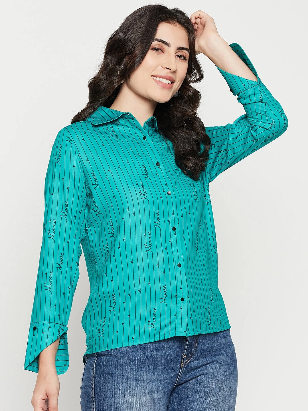 fade resistant color Solid Hue Madame Disney Printed Green Shirt