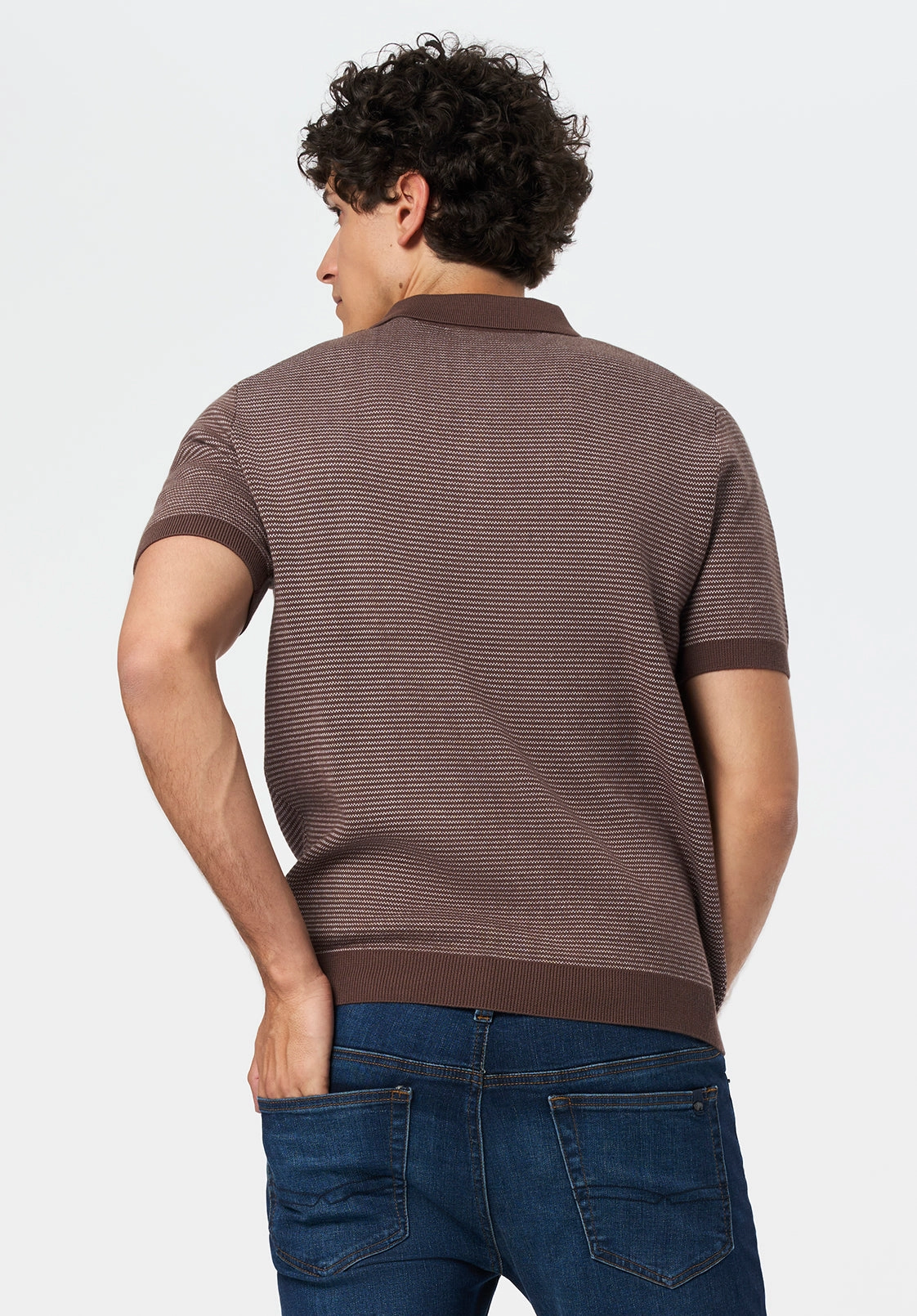 Walbert Men's Short-Sleeve Striped Sweater Polo, Chocolate Brown - BM24696 Comfortable Wear