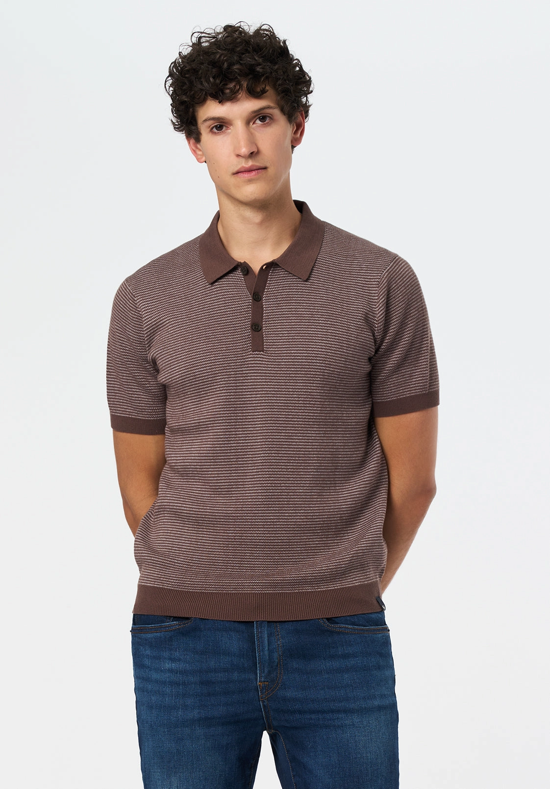 Walbert Men's Short-Sleeve Striped Sweater Polo, Chocolate Brown - BM24696 Ultimate Warmth High Neckline