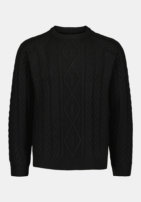 Walder Men's Relaxed Cable Knit Sweater, Black - BM24771 Cozy Knit Touch Durable Reinforced Elbows