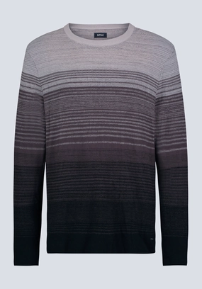 Waldy Men's Gradient Striped Knit Pullover, Charcoal - BM24419 Light and Cozy Breathable Textured Fabric