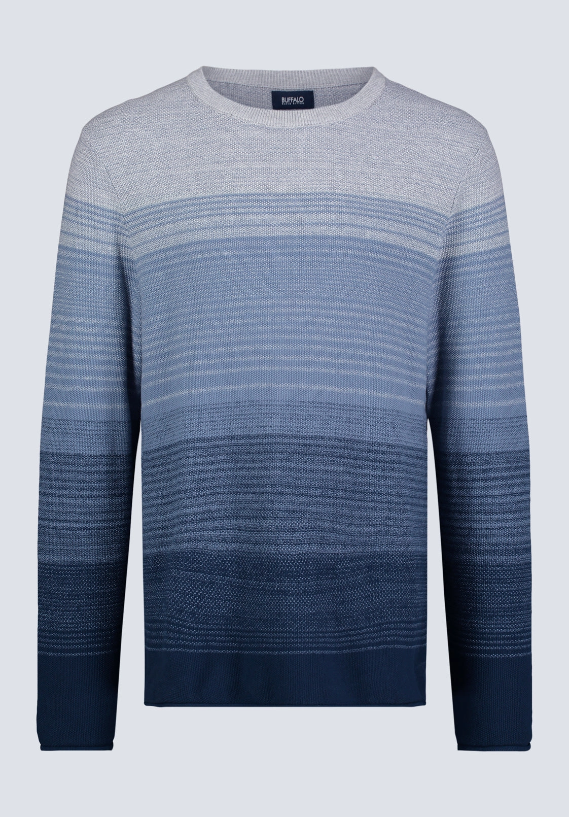 Seasonal Warmth Waldy Men's Gradient Striped Knit Pullover, Mirage Blue - BM24419
