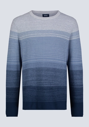 Waldy Men's Gradient Striped Knit Pullover, Mirage Blue - BM24419 Flexible Neck Opening Cozy Knit Touch