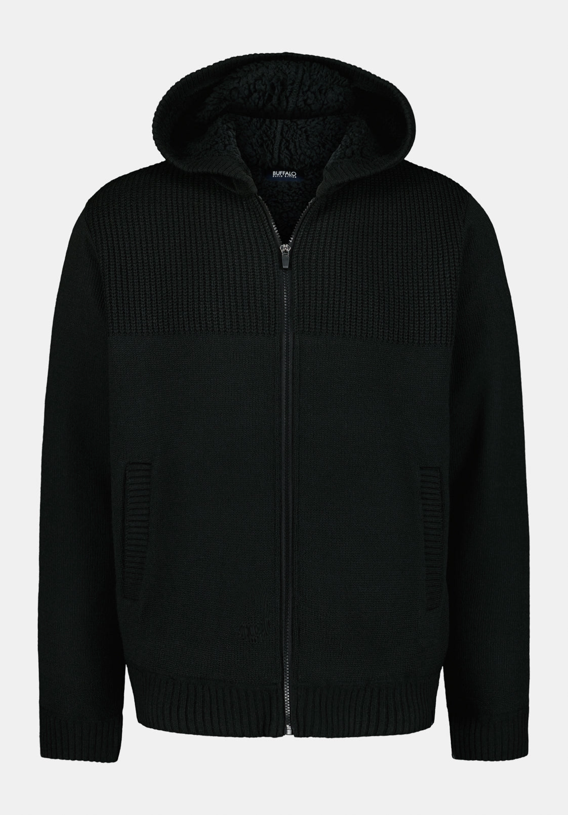 Sport Performance Fit Walmick Men's Full-Zip Knit Hooded Jacket with Sherpa Lining, Black - BM24739