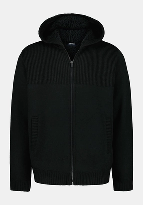 Moisture Wicking Fibers Relaxed Movement Walmick Men's Full-Zip Knit Hooded Jacket with Sherpa Lining, Black - BM24739