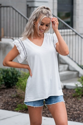 Gym Companion Urban Fashion Lace Ruffled Sleeve  Ivory T-Shirt
