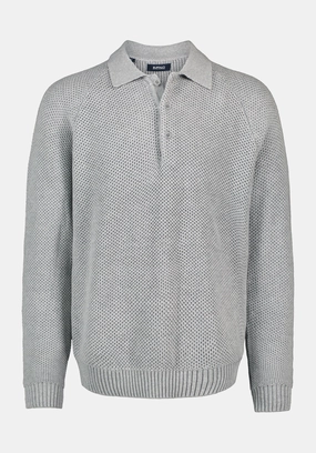 Warren Men's Long-Sleeve Relaxed Sweater Polo, Heather Grey - BM24699 Casual Ease Reversible design