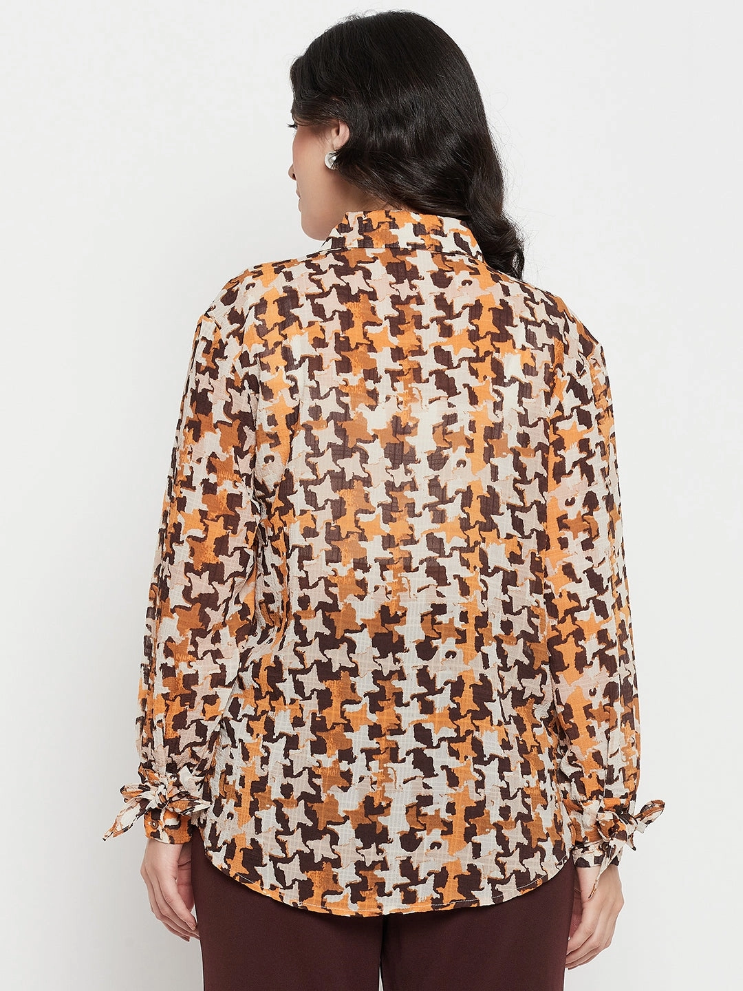 Advanced Moisture Management Layered Look Madame Printed Beige Shirt With Cuff Sleeves