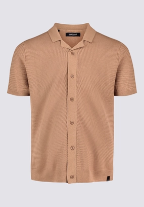 Snuggly Fit Soft Material Wasko Men's Short-Sleeve Button-Up Sweater Shirt, Woodsmoke - BM24621