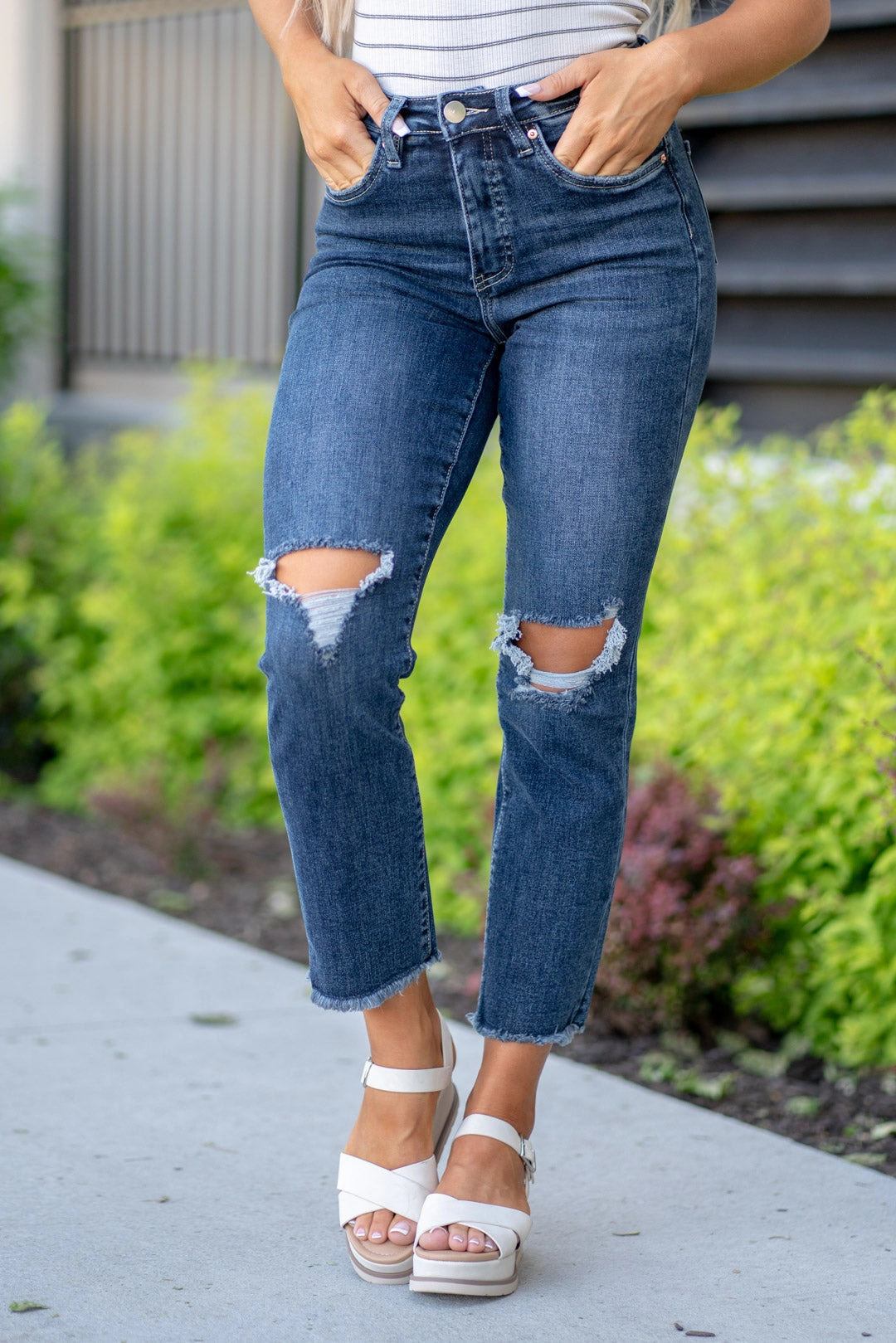 Dylan High Rise Tummy Control Top High Waist Raw Hem Cropped Straight Plus & Regular Sizes fade resistant color Hypoallergenic Material Composition