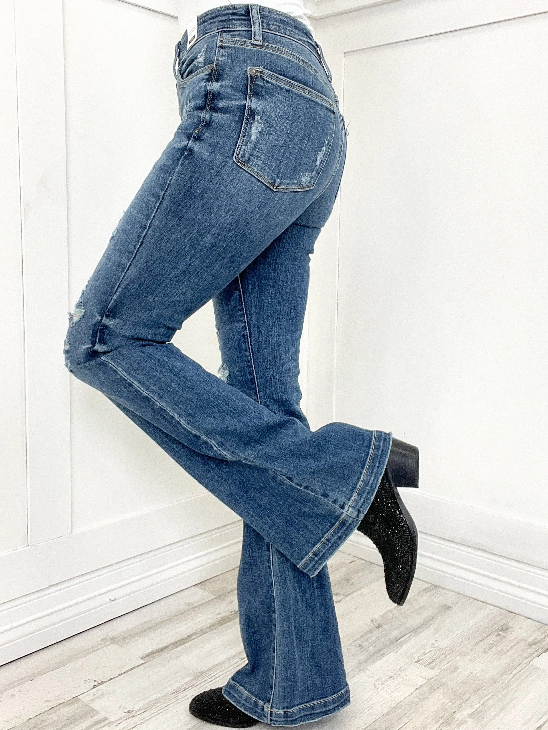 Judy Blue LUNA Button Fly Distressed Trouser Denim Jeans Smart Casual Teen Outfit Night Out Party Look