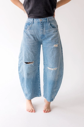 Body Friendly Contemporary Waistband We The Free Good Luck Mid Rise Barrel Jeans | Barnyard Blue