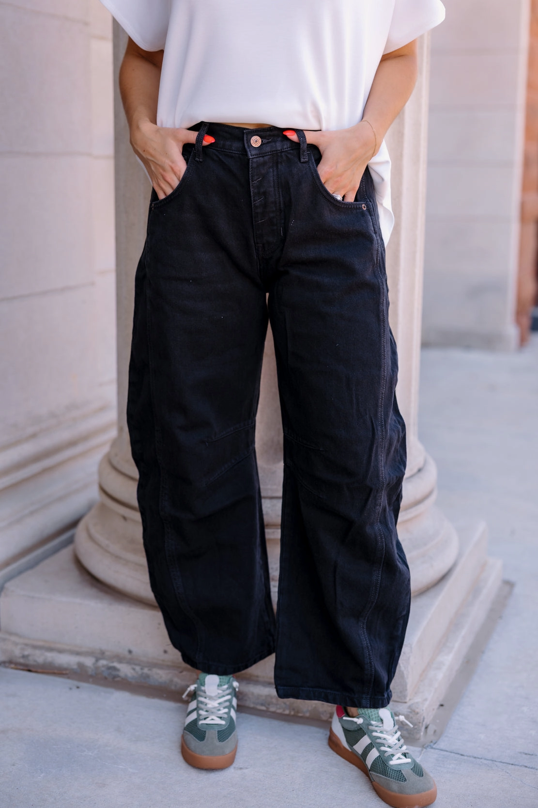 Utility Style Durable Hardware We The Free Good Luck Mid Rise Barrel Jeans | Soundwave