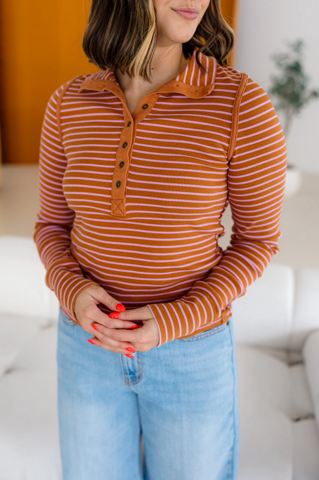 We The Free Lake Henley Stripe | Cinnamon Combo Earthy Hue