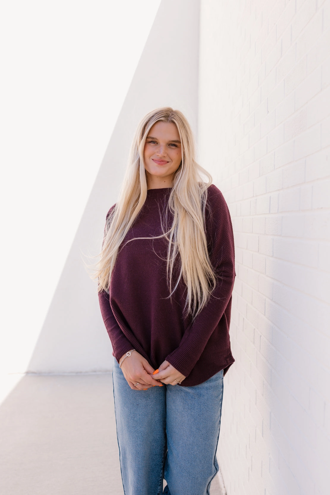 We The Free Latte Blues Solid Thermal | Chocolate Grape Seamless Shoulder Construction No Slip Shoulder Grip