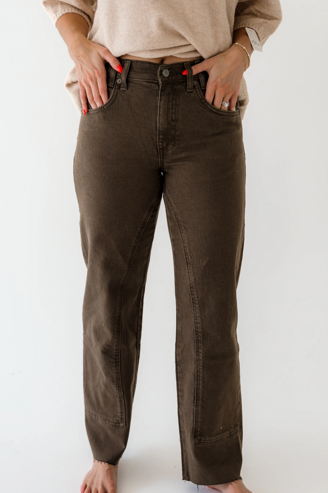 We The Free Risk Taker Mid Rise Straight Jeans | Workwear Brown Earthy Music Event Office Wear Modern
