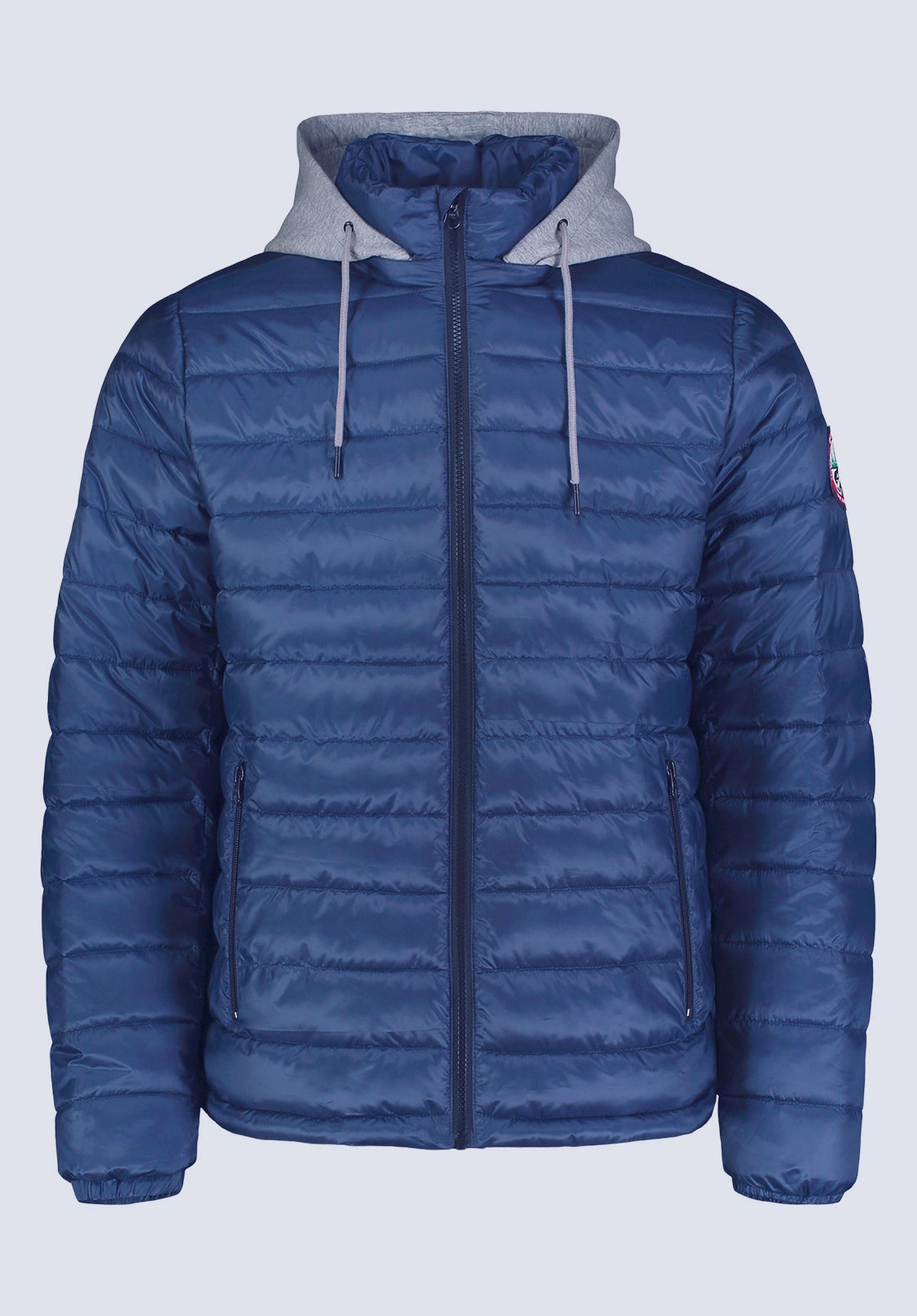 Vince Men??s Quilted Puffer Zip-Up Jacket with Contrasting Hoodie, Blue - OBMFE003 Quick Dry Technology Noise Free Zipper