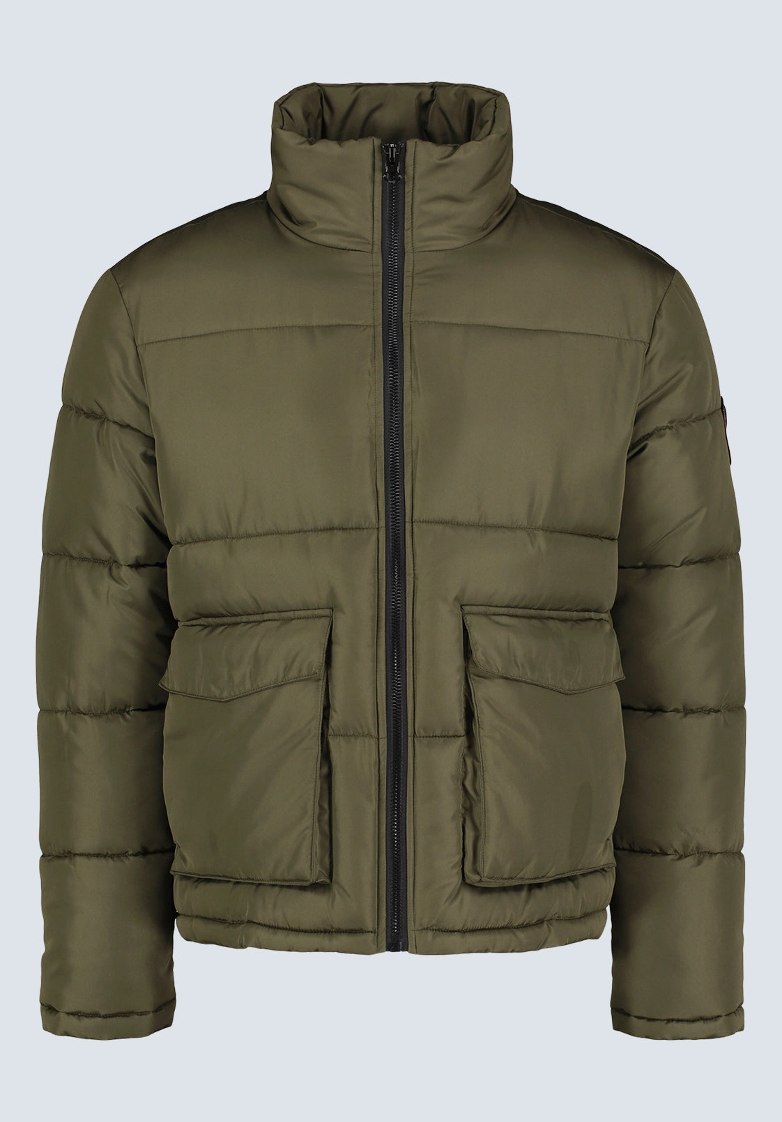 Single Buttons Hypoallergenic Textile Nate Men??s Zip-up Puffer Jacket with Large Front Pockets, Army Green - OBMFE001