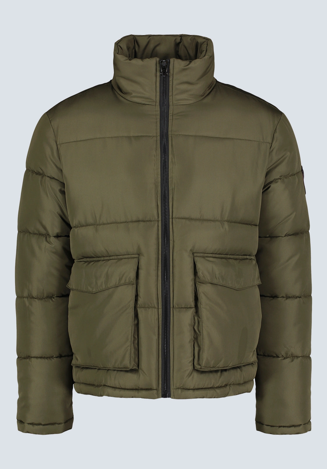 Nate Men??s Zip-up Puffer Jacket with Large Front Pockets, Army Green - OBMFE001 Moisture Control Fibers