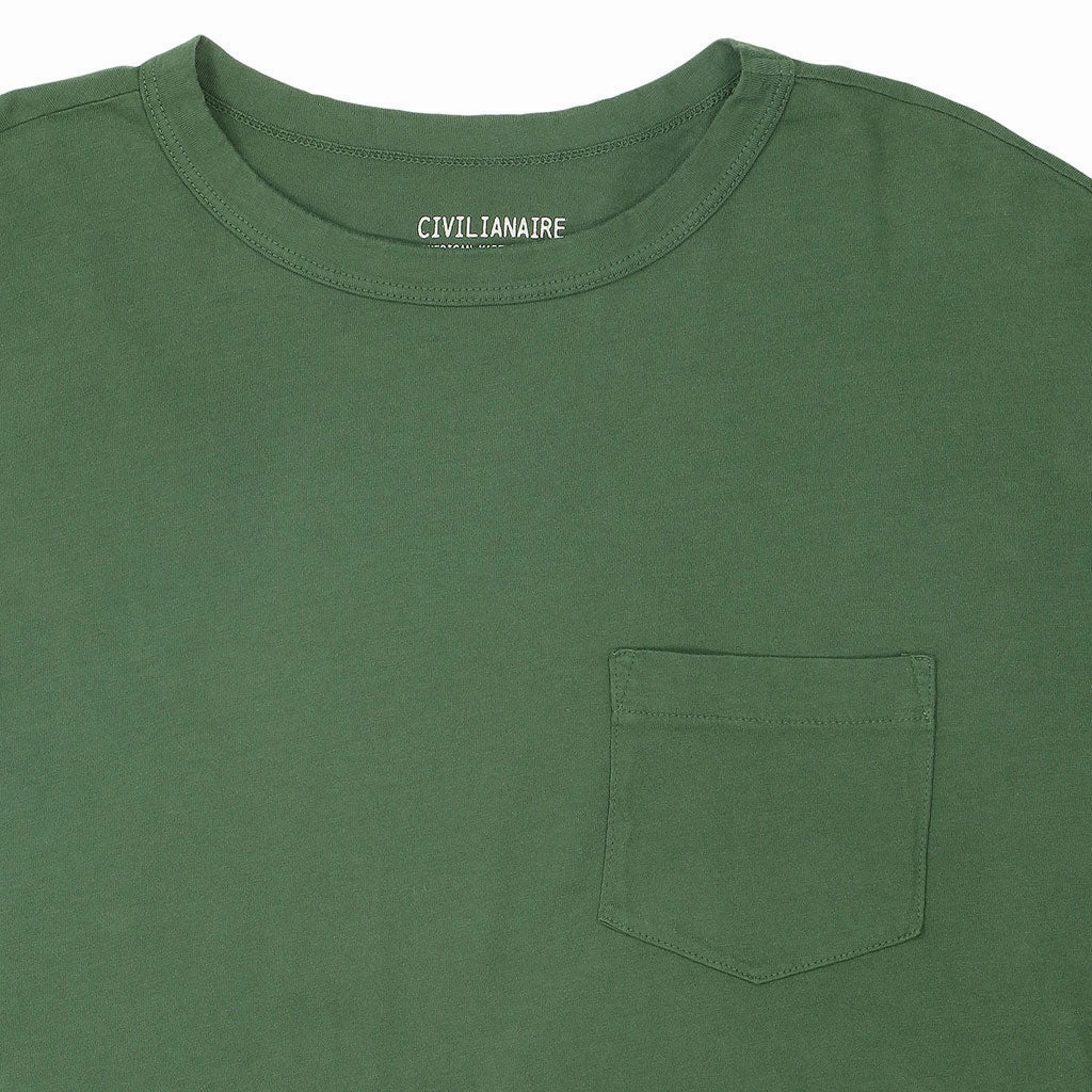 Crew Neck Long Sleeve 1 Pocket Tee - Bottle Green Reinforced Seam Technique