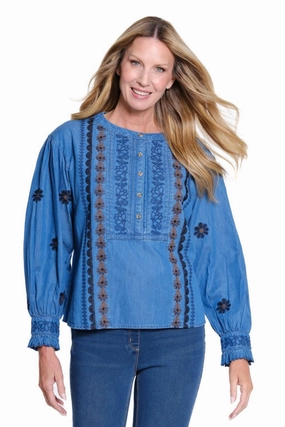 Summer Sweater Embroidered Blouse - Dark Indigo