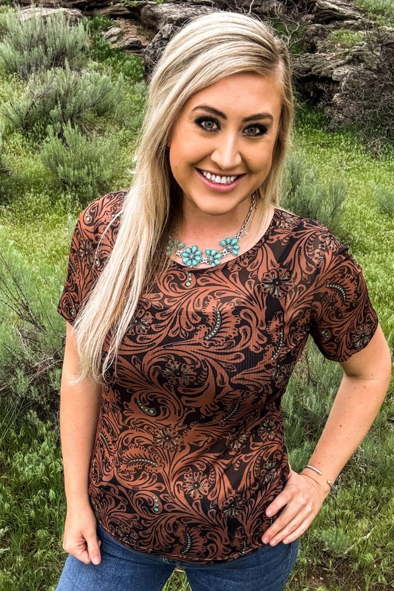 Sporty Blouse Printed top Sterling Kreek Keep It Western Mesh Top