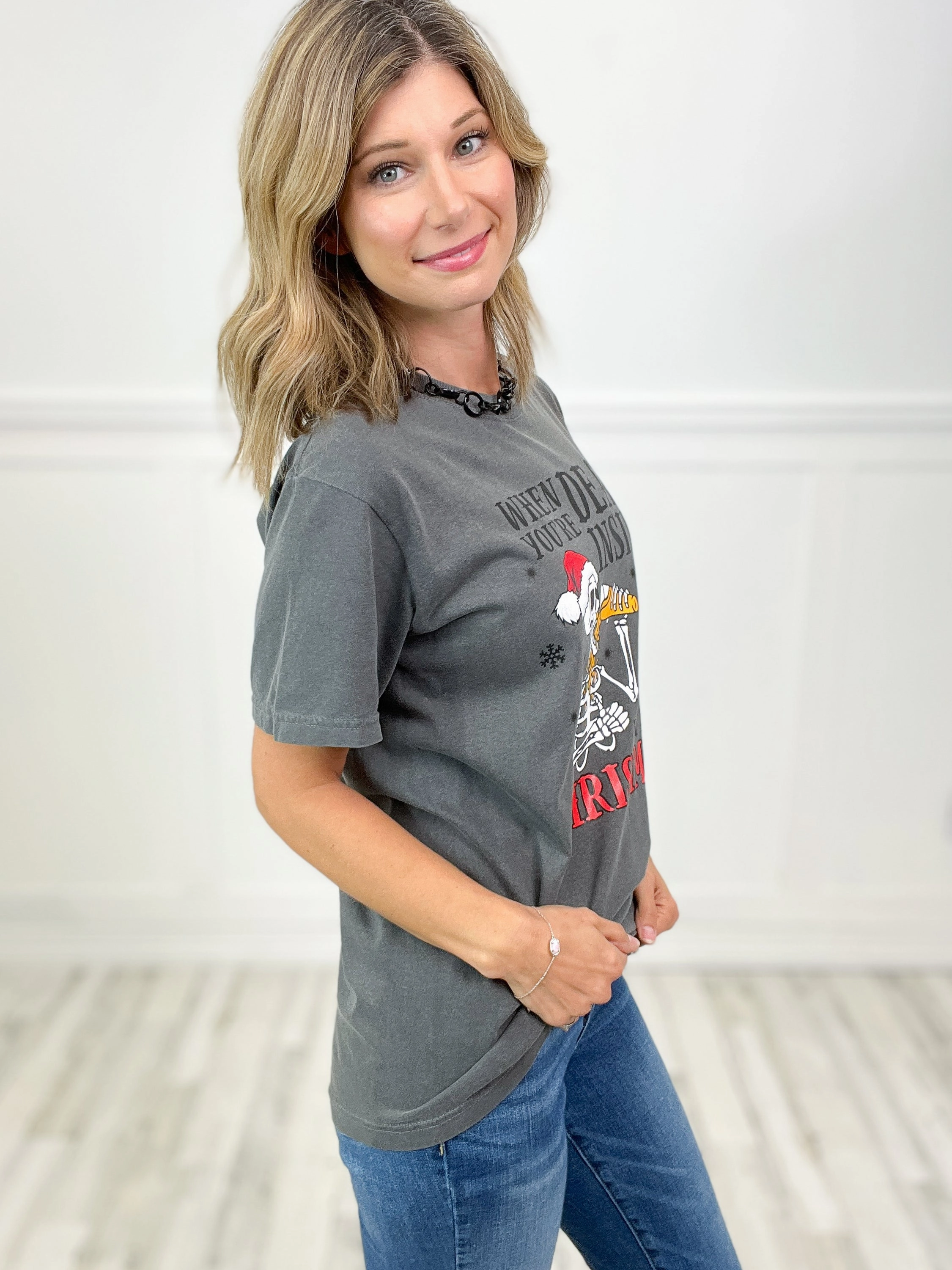 When You're Dead Inside But It's Christmas Graphic Tee Tubular Body Construction