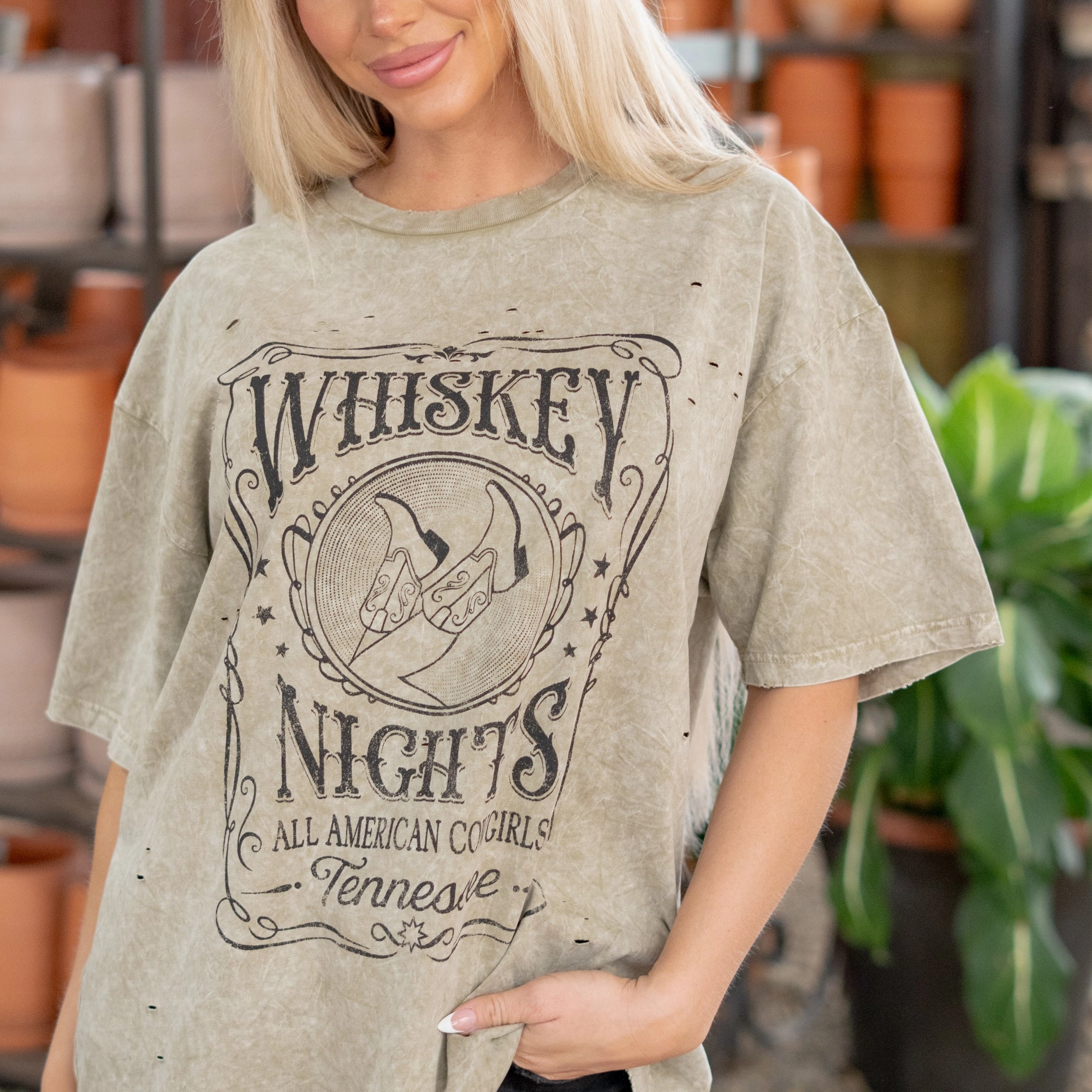 Whiskey Nights American Cowgirl Graphic  T-Shirt Customer Favorite Light Fit Wear