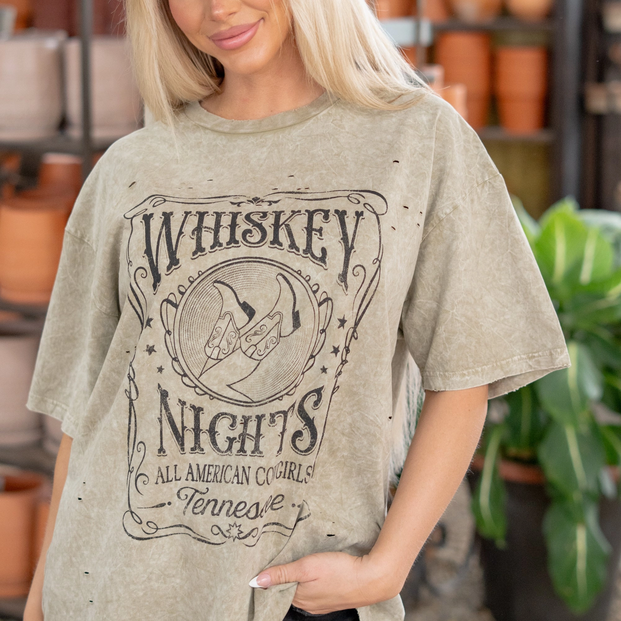 Luxury exclusivity Whiskey Nights American Cowgirl Graphic  T-Shirt
