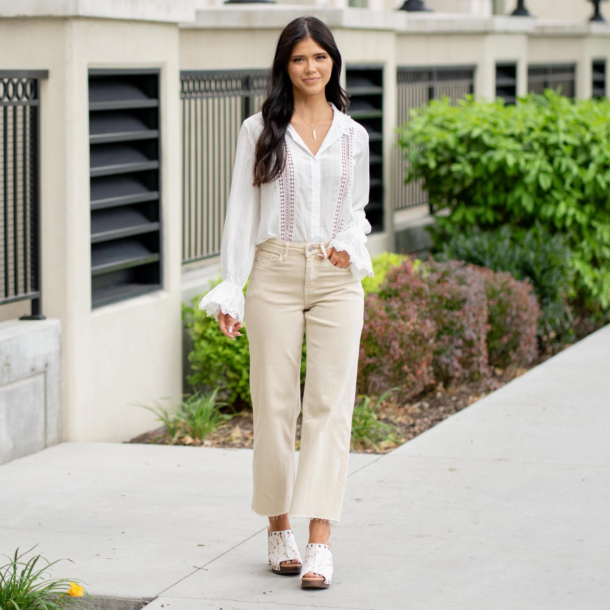 Work Meeting Beach Day Brunch Outfit Night Out White Swan High Rise Crop Wide Leg Regular & Plus Sizes