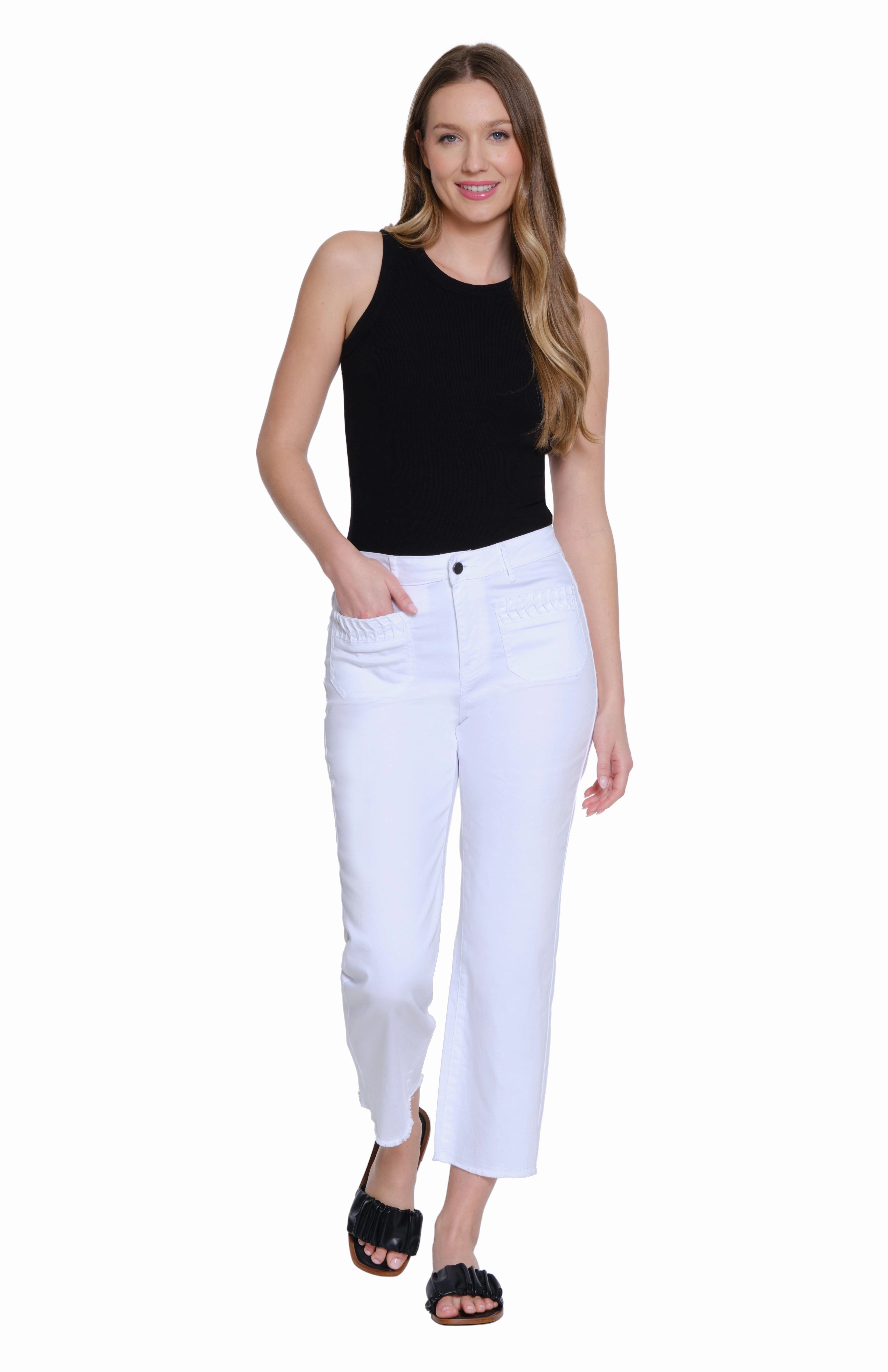 Morning Stroll Music Event Office Wear Wide Leg Crop Pant - White