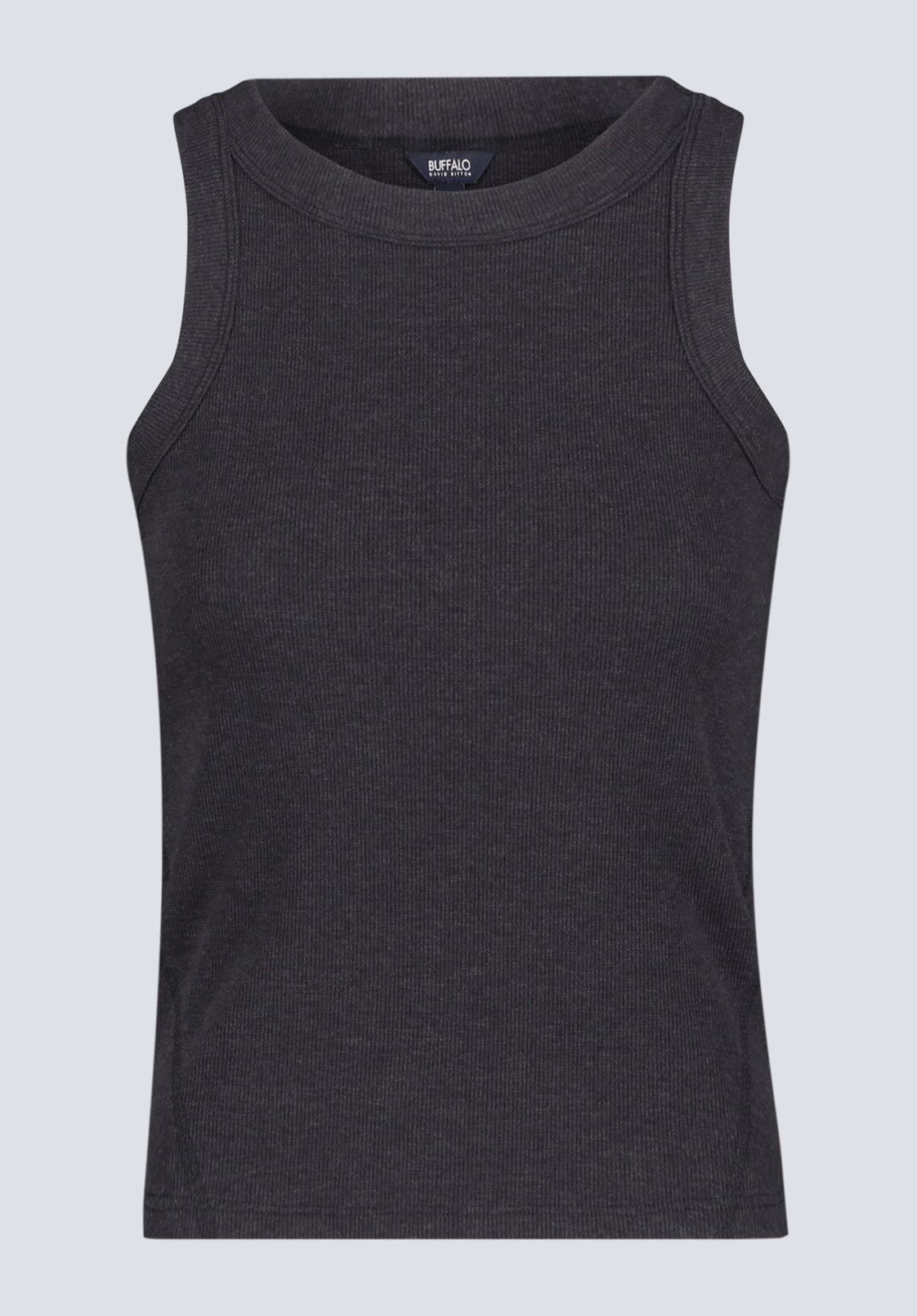 Regine Women's Ribbed Tank Top, Carbon black - KT0119H HighNeckCut Ribbed Trim Details